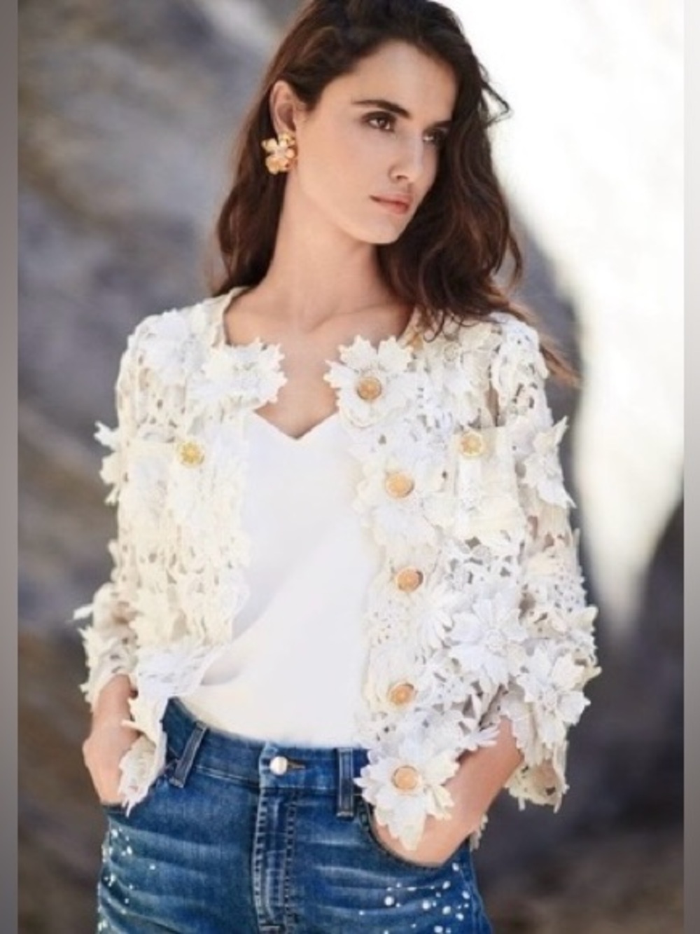 Michael Simon Floral Crochet White Jacket